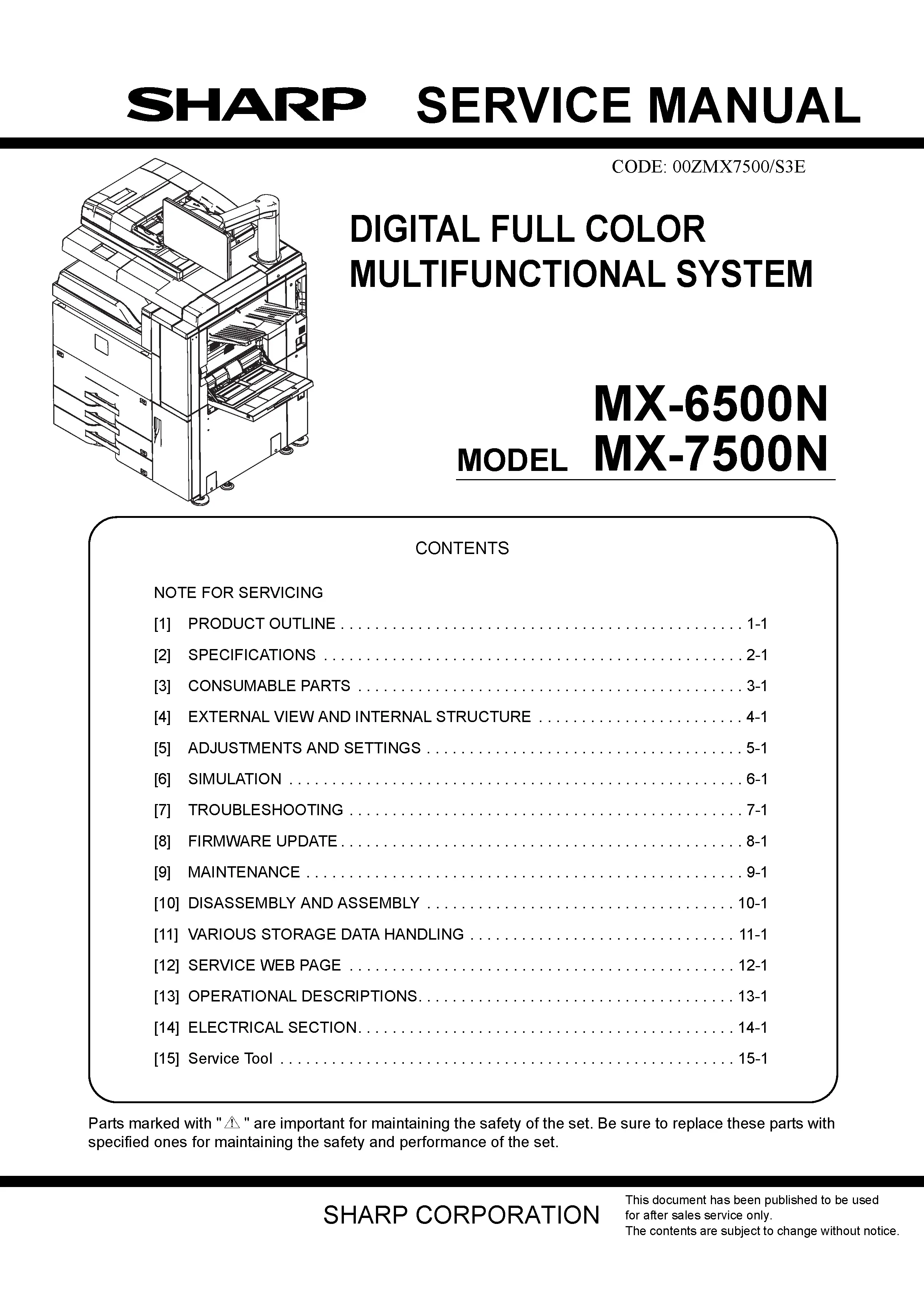 Sharp mx 6500n 7500n service manual cover