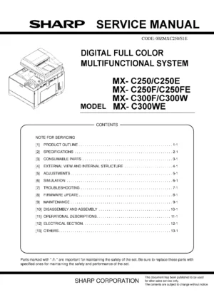 Sharp mx c250 c250f c250e c250fe service manual cover