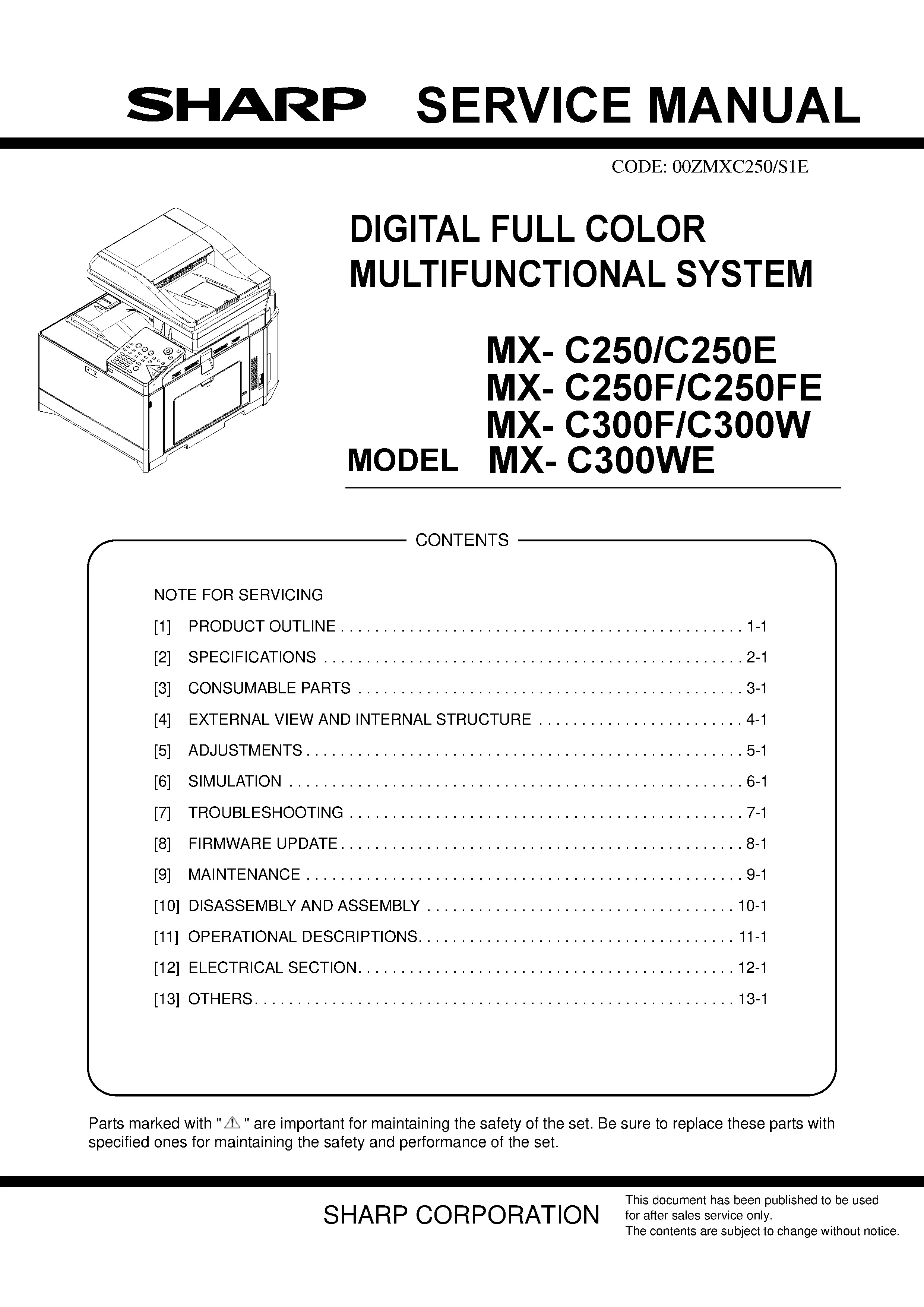 Sharp mx c250 c250f c250e c250fe service manual cover