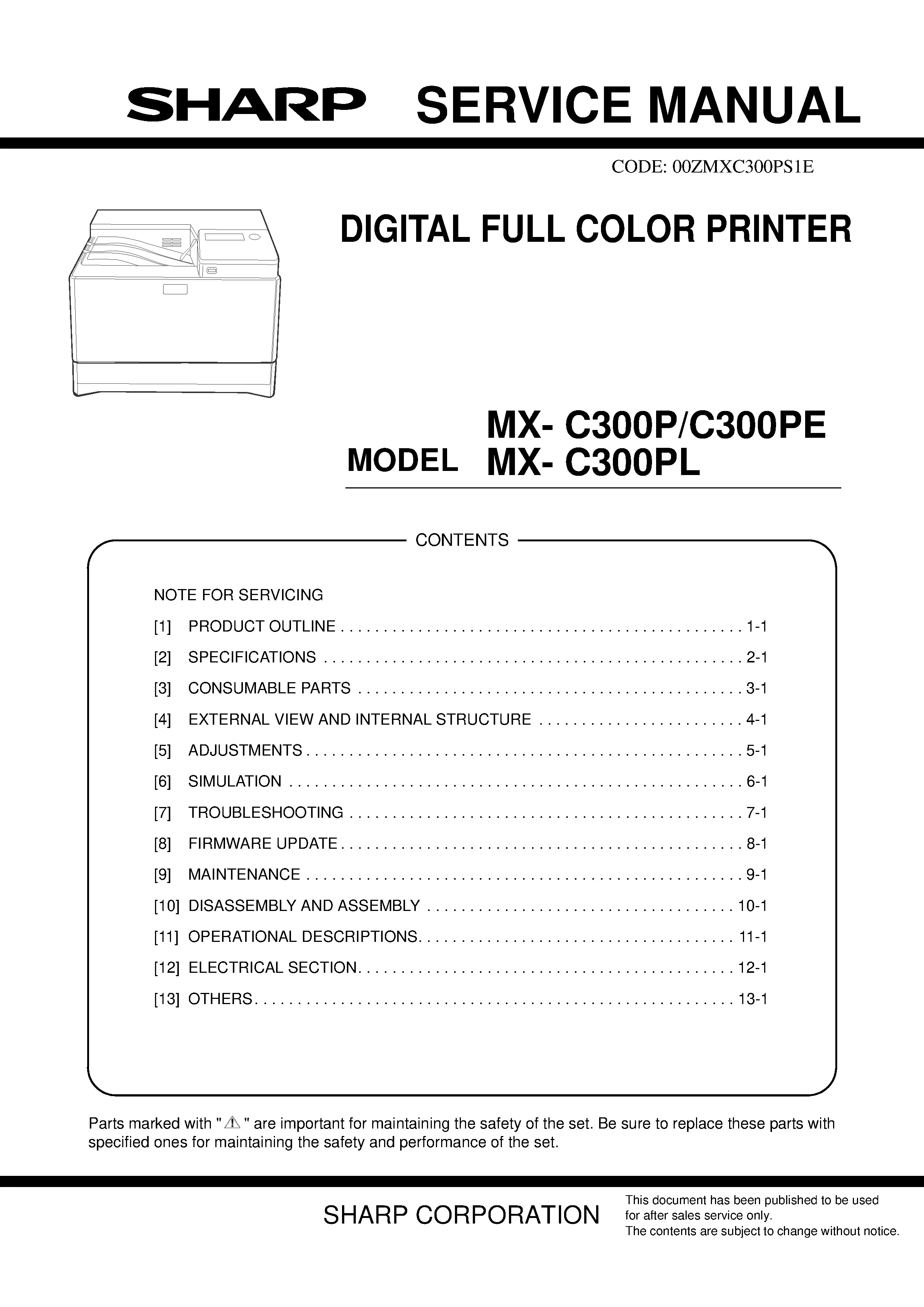 Sharp mx c300p service manual cover
