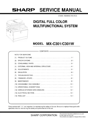 Sharp mx c301w service manual cover