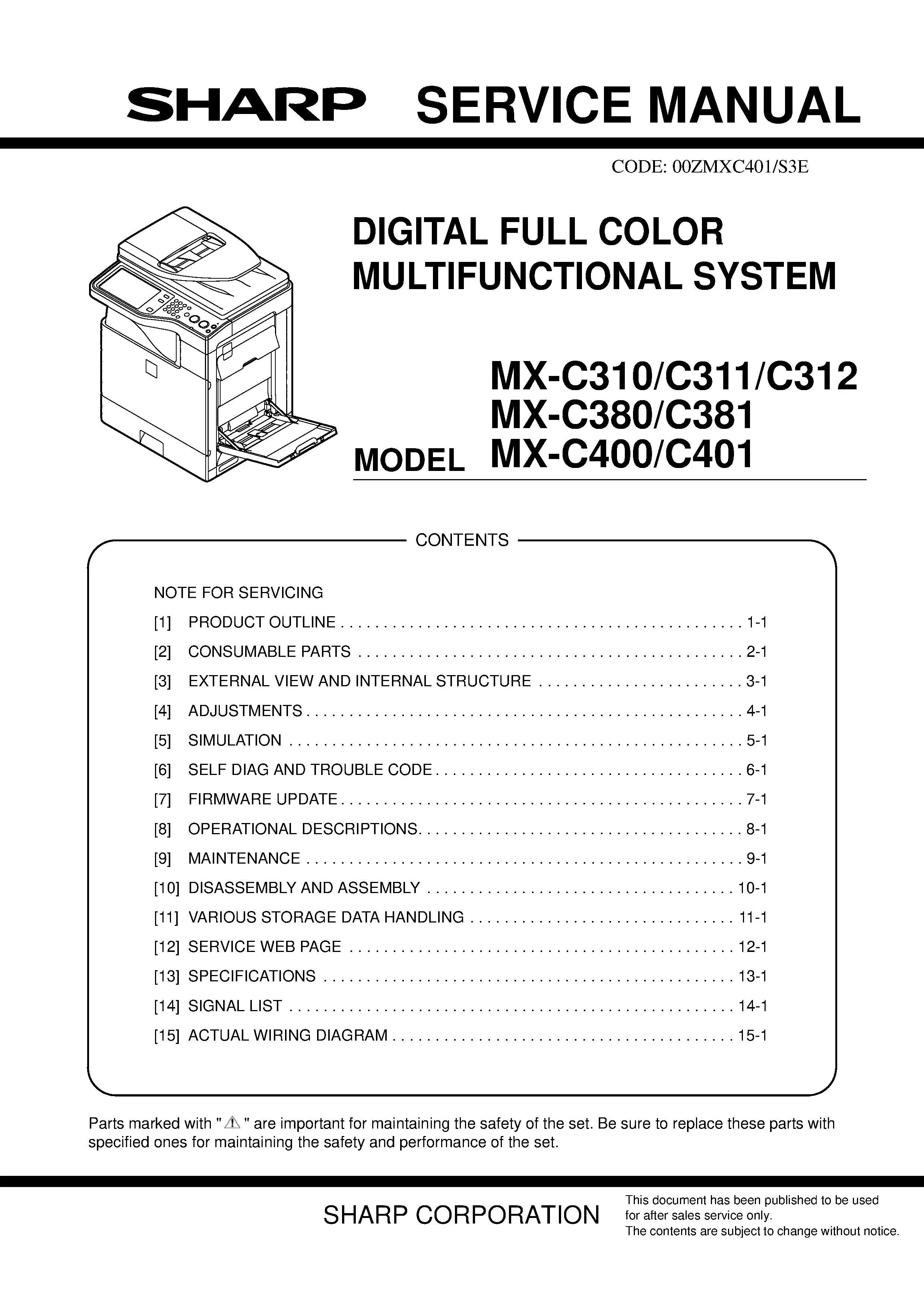 Sharp mx c312 c311 c310 service manual cover