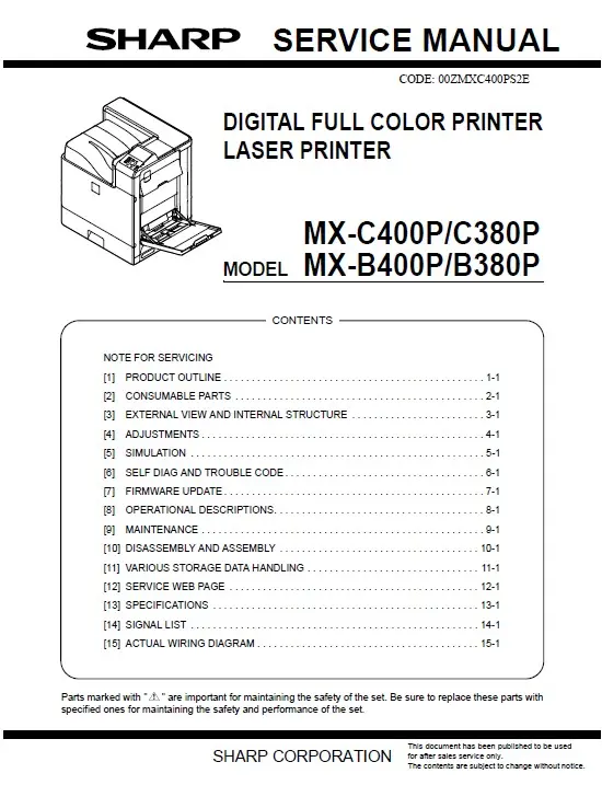 Sharp mx c400p b400p c380p b380p service manual cover