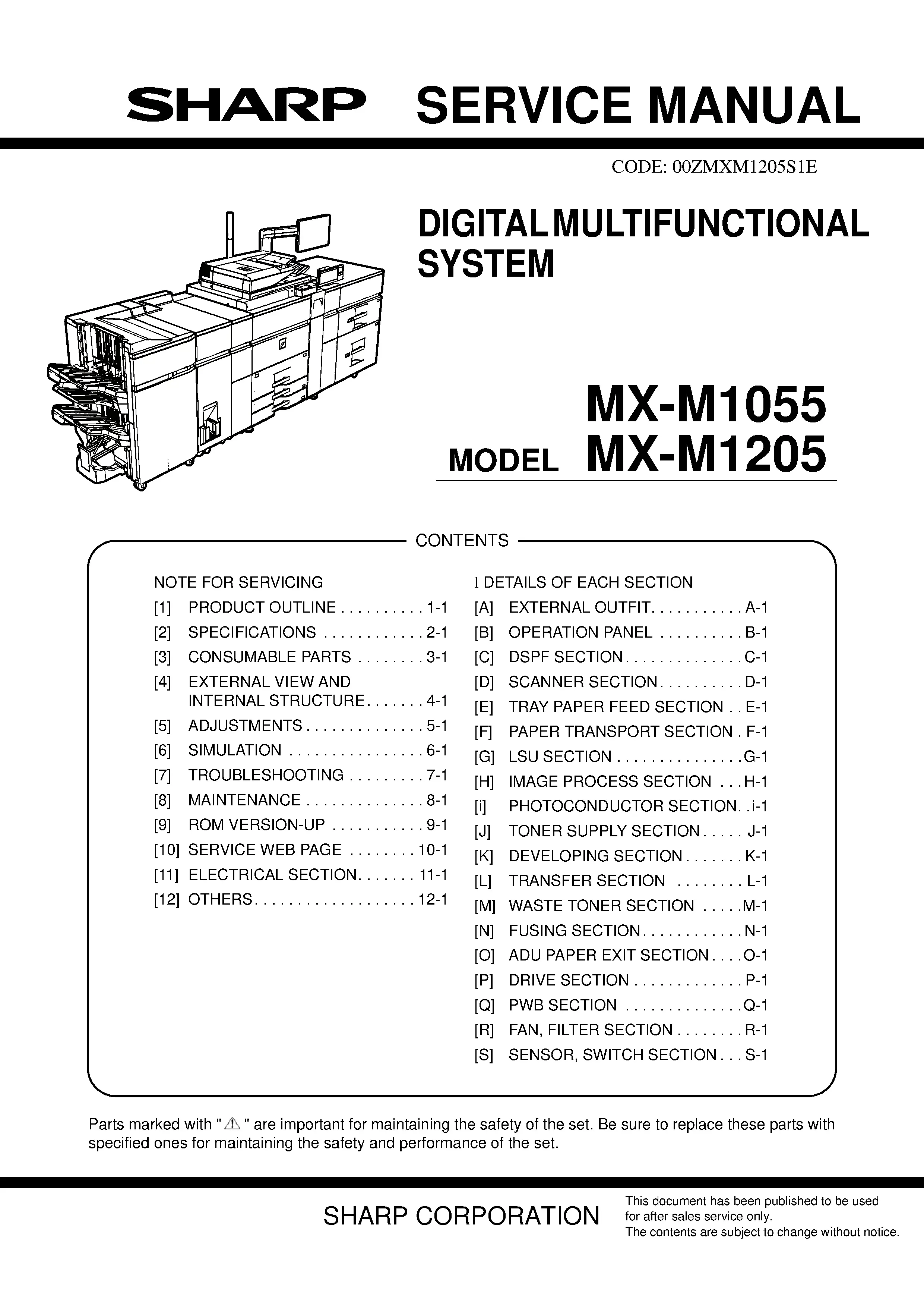 Sharp mx m1055 m1205 service manual cover