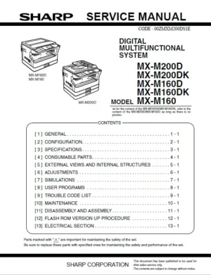 Sharp mx m160 m200 service manual cover