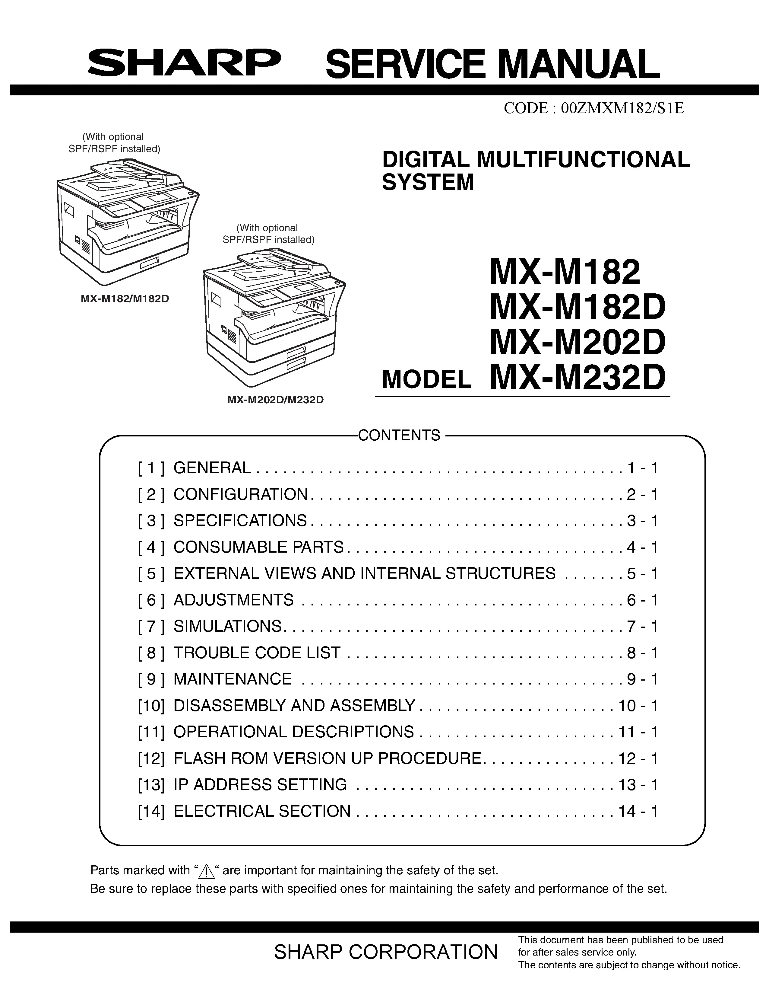 Sharp mx m182 m182d m202d m232d service manual cover