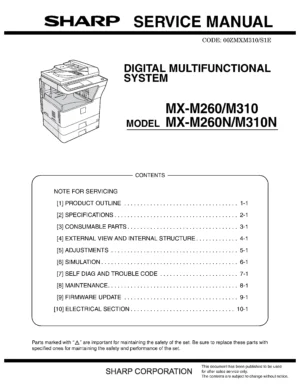 Sharp mx m260 m310 service manual cover