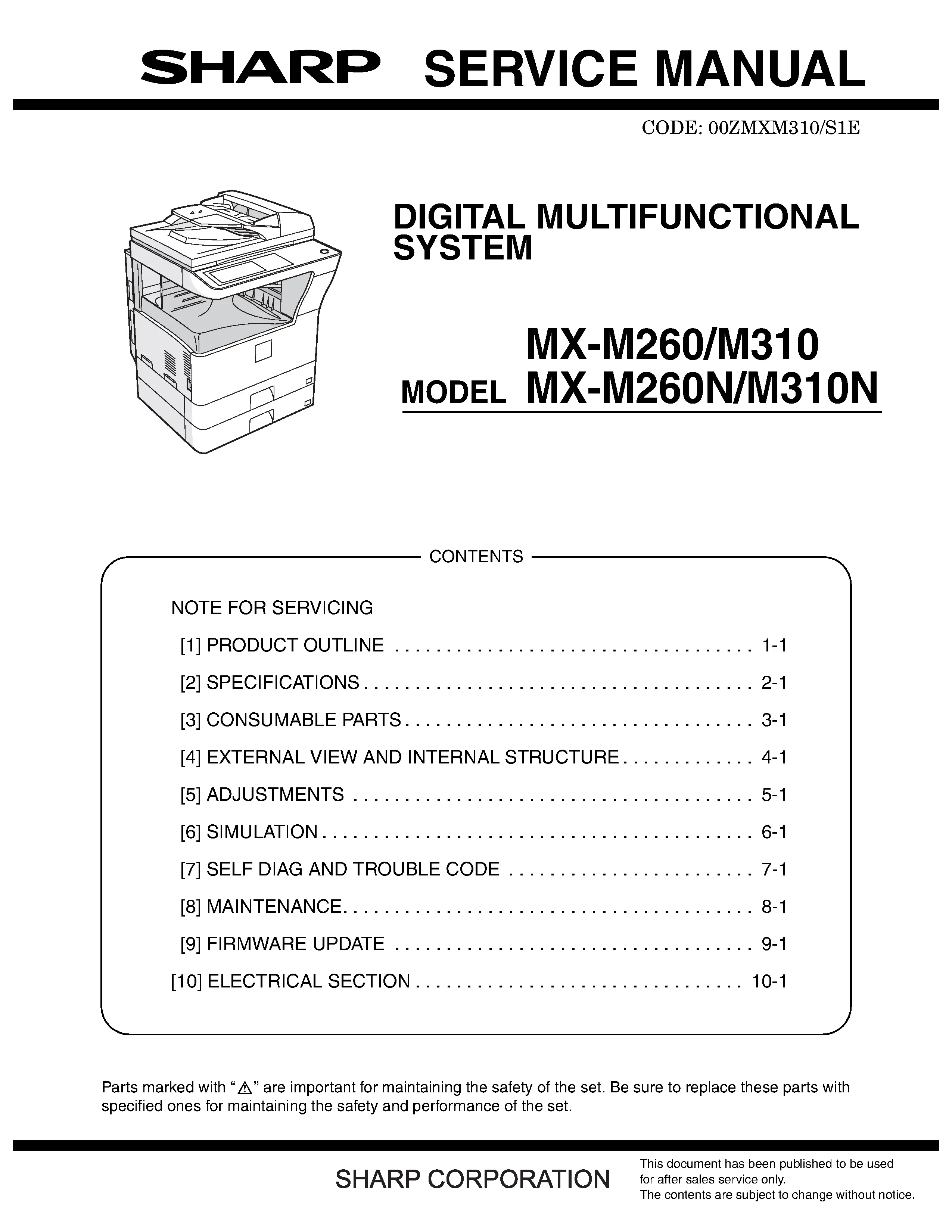 Sharp mx m260 m310 service manual cover