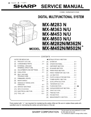 Sharp mx m282n m362n m452n m502n service manual cover