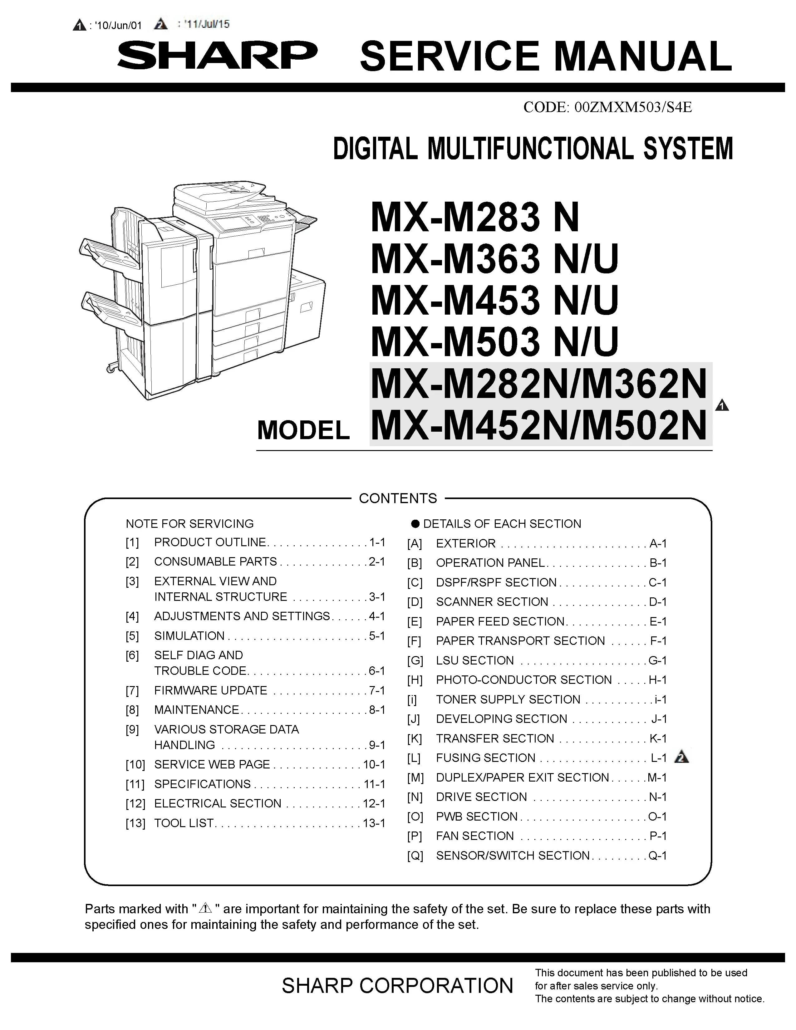 Sharp mx m283 m363 m453 m503 service manual cover