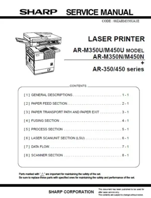Sharp mx m350 m350u m450 m450u service manual cover