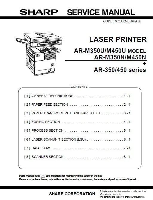 Sharp mx m350 m350u m450 m450u service manual cover