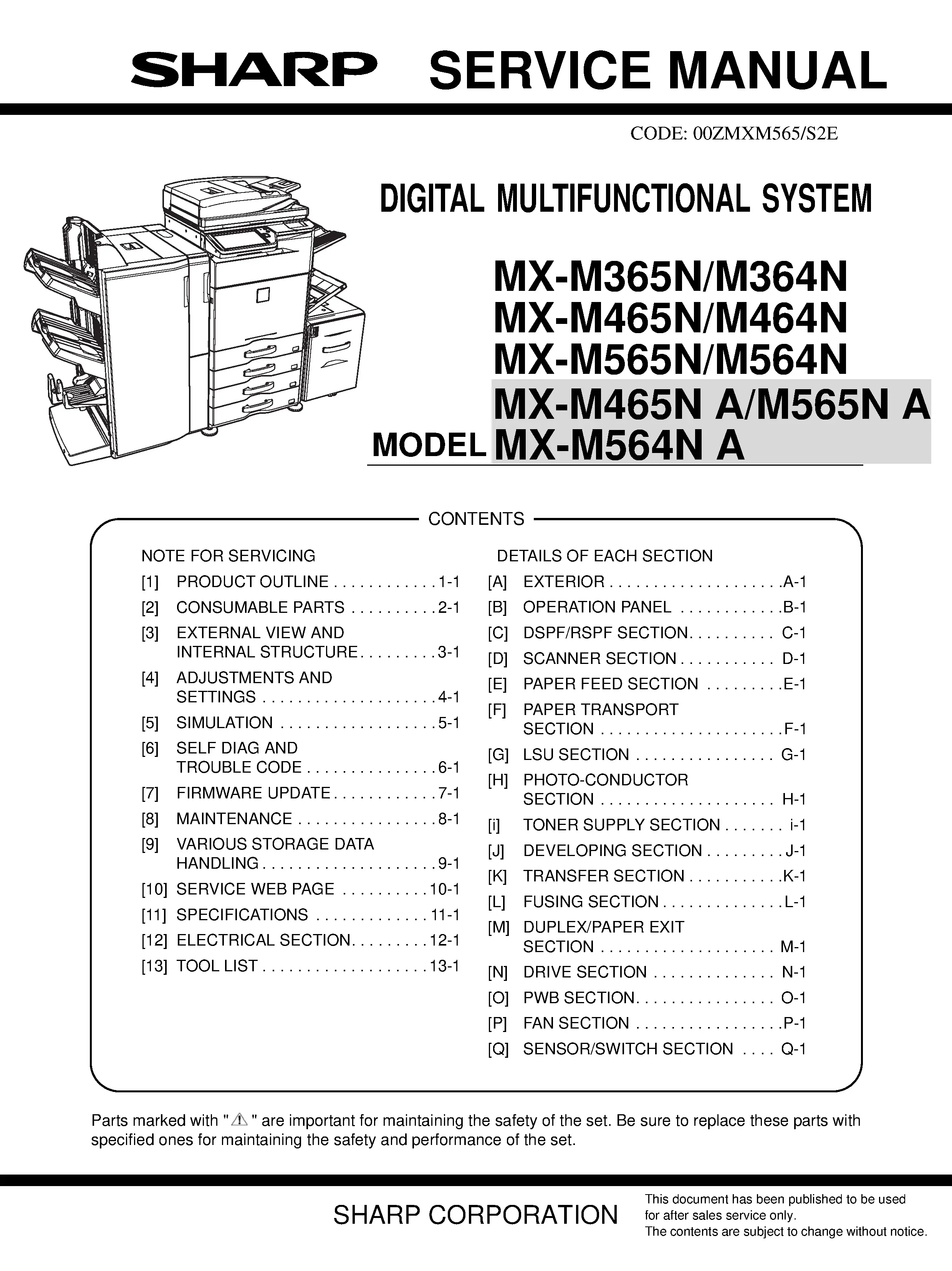 Sharp mx m364n m365n m464n m465n m564n m565n service manual cover