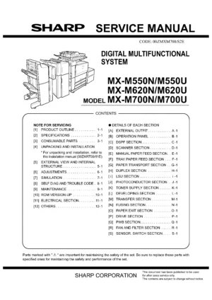 Sharp mx m550 m620 m700 service manual cover