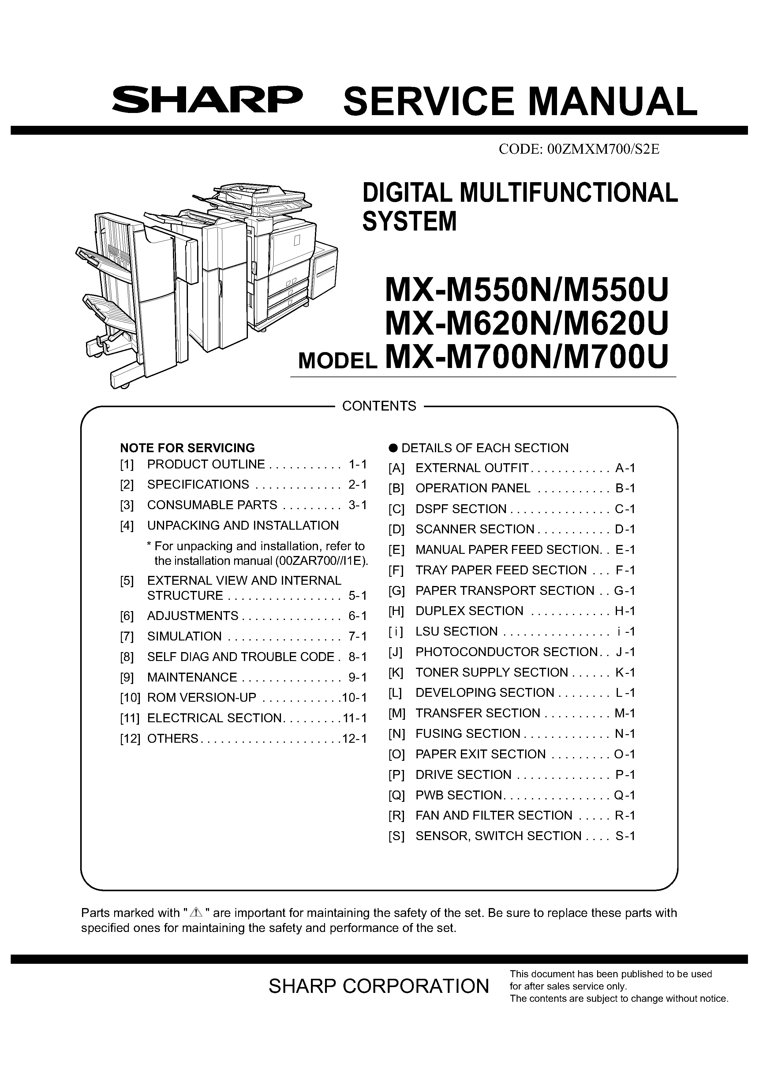 Sharp mx m550 m620 m700 service manual cover