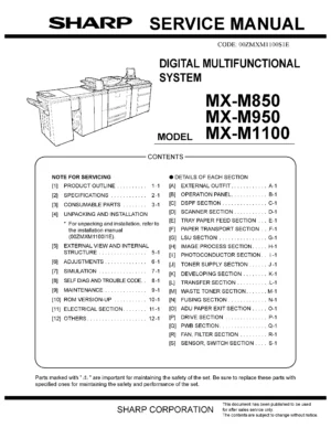 Sharp mx m850 m950 m1100 service manual cover