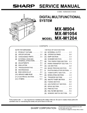 Sharp mx m904 m1054 m1204 service manual cover