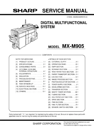 Sharp mx m905 service manual cover