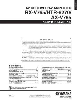 Yamaha ax v765 rx v765 htr 6270 service manual cover