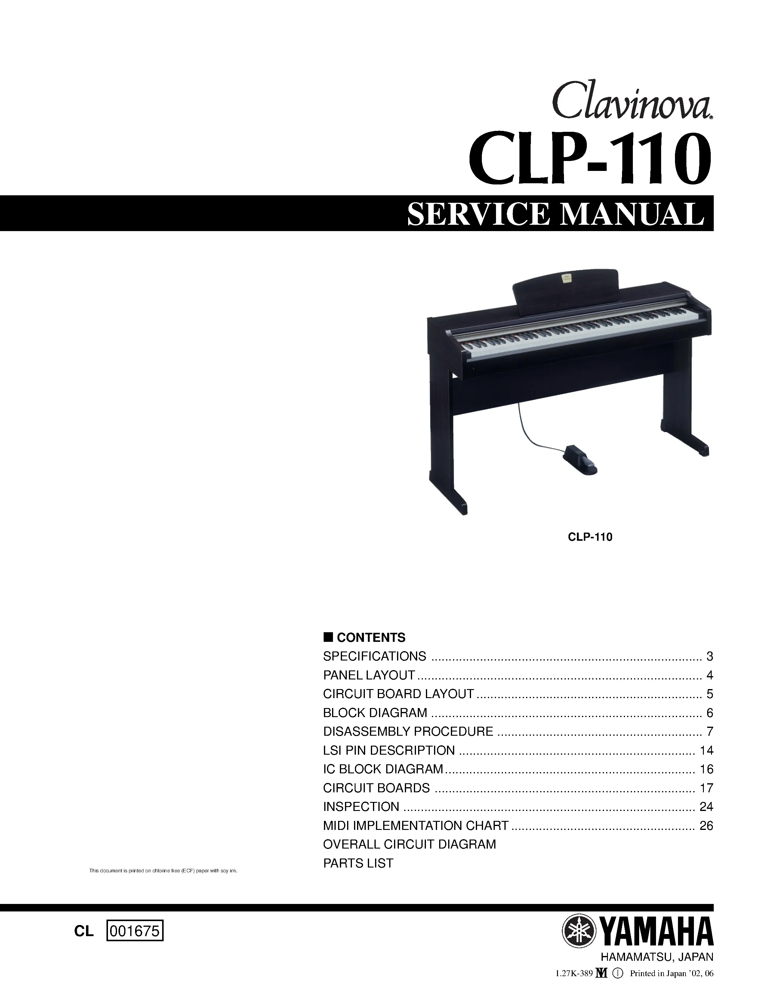 Yamaha clavinova clp 110 service manual cover