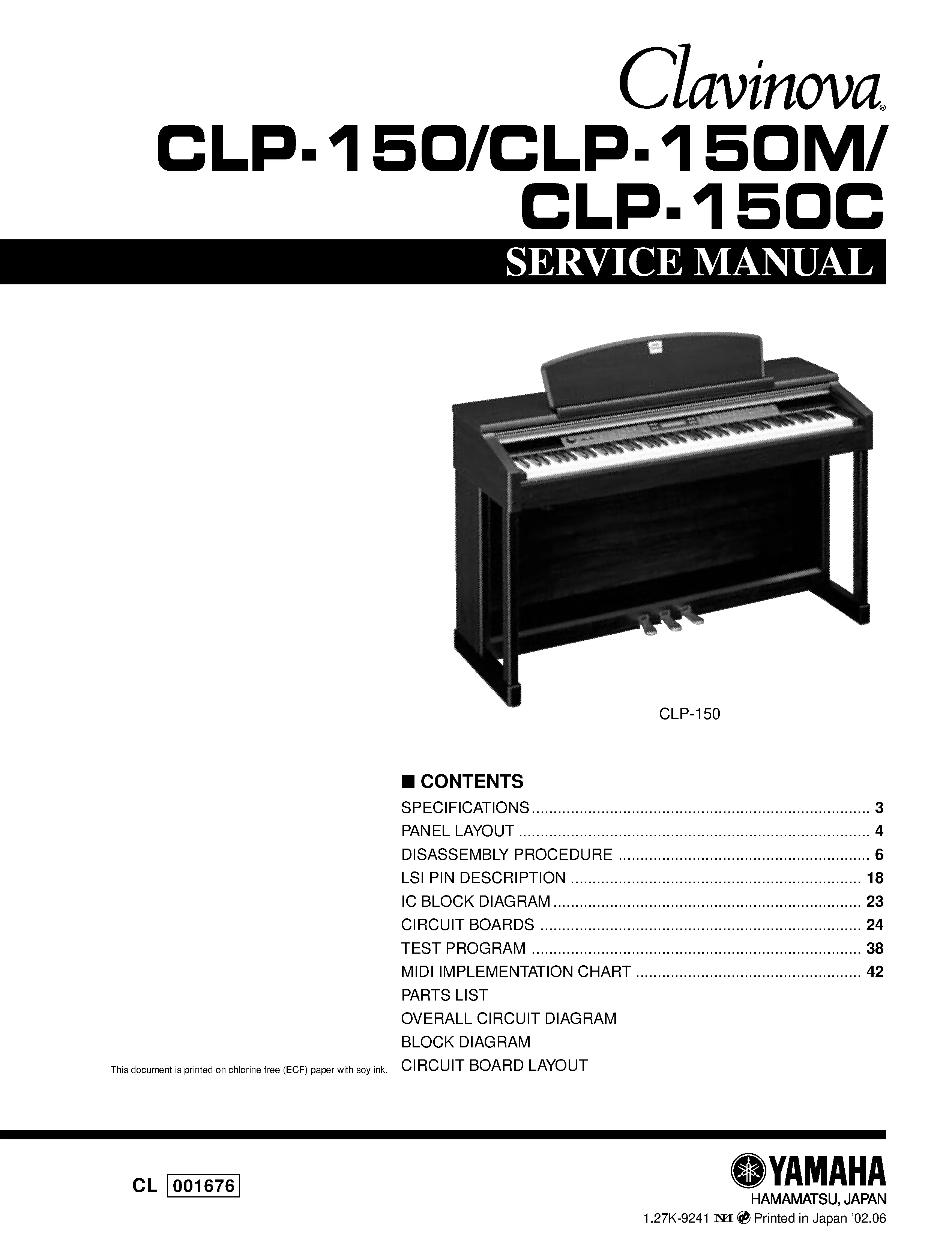 Yamaha clavinova clp 150 150m 150c service manual cover