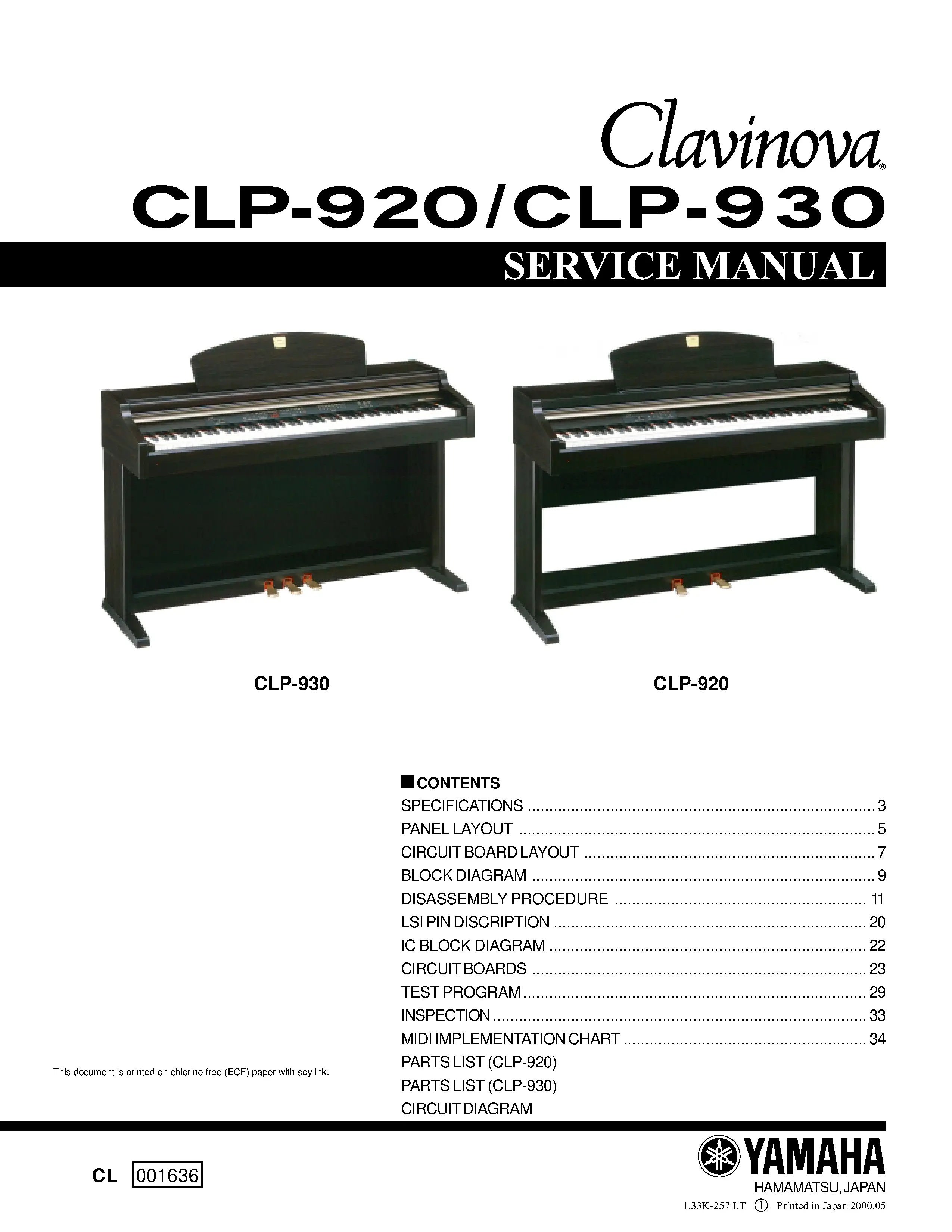 Yamaha clavinova clp 920 930 service manual cover