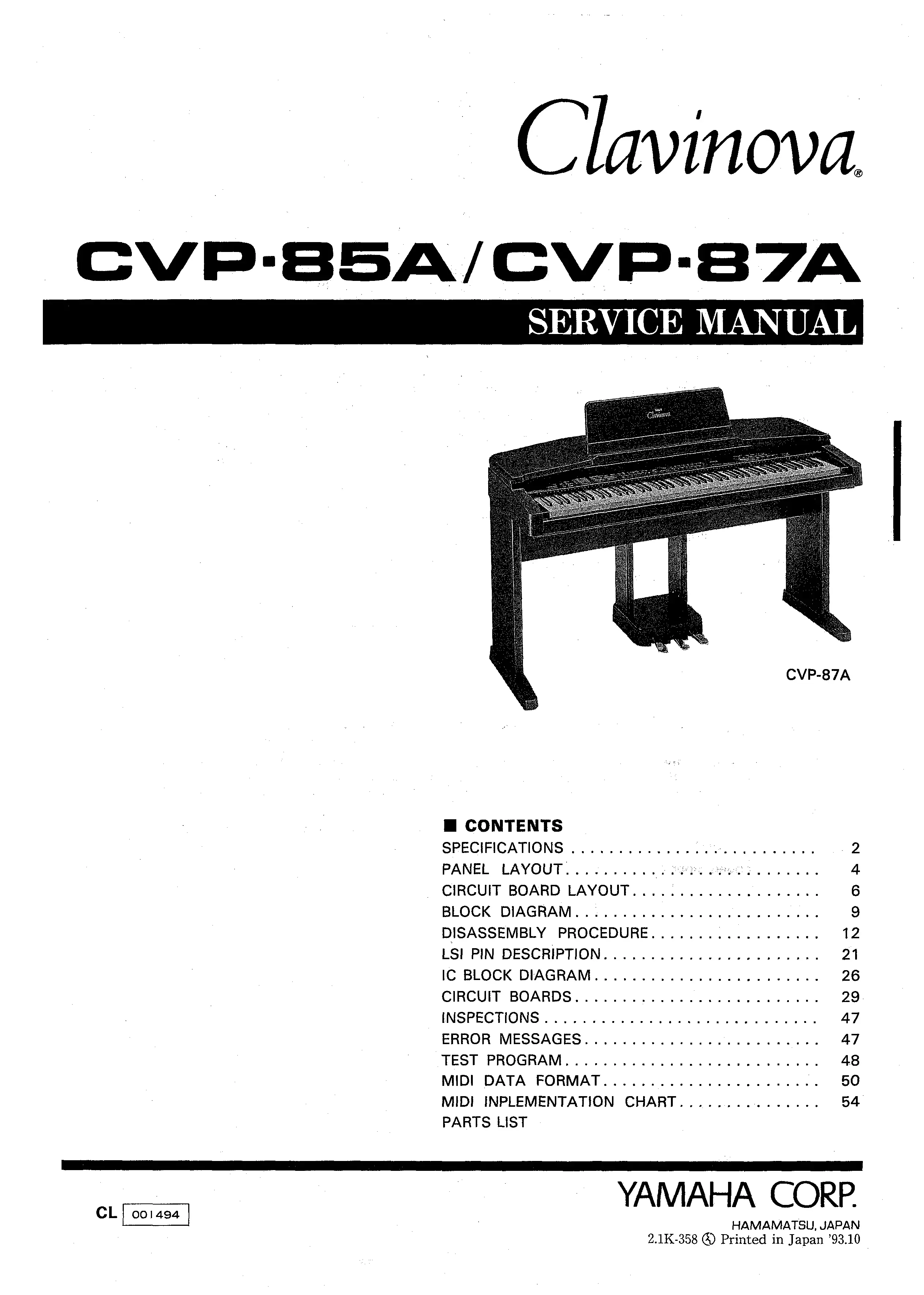 Yamaha clavinova cvp85 cvp87 service manual cover