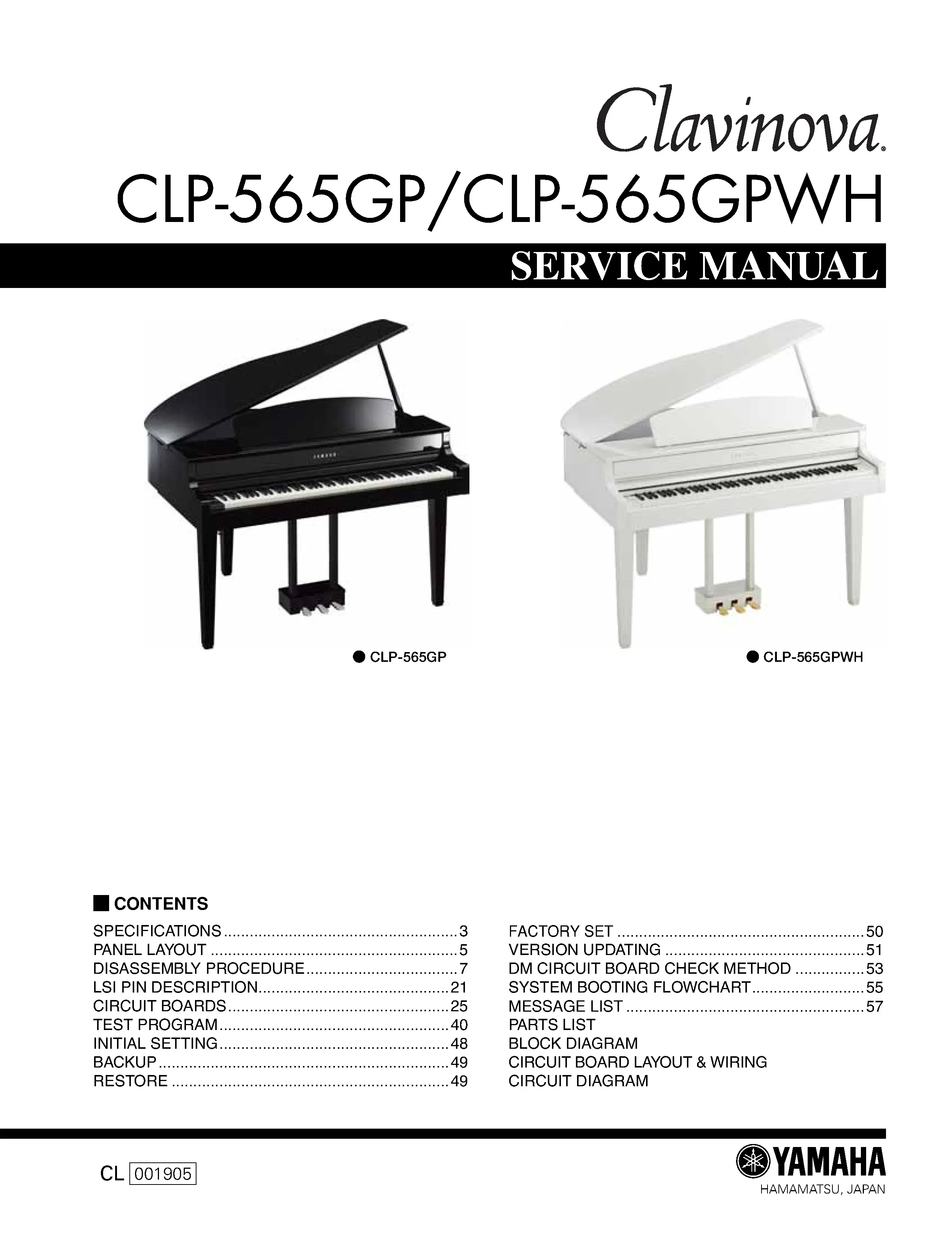 Yamaha clp 565gp 565gpwh service manual cover