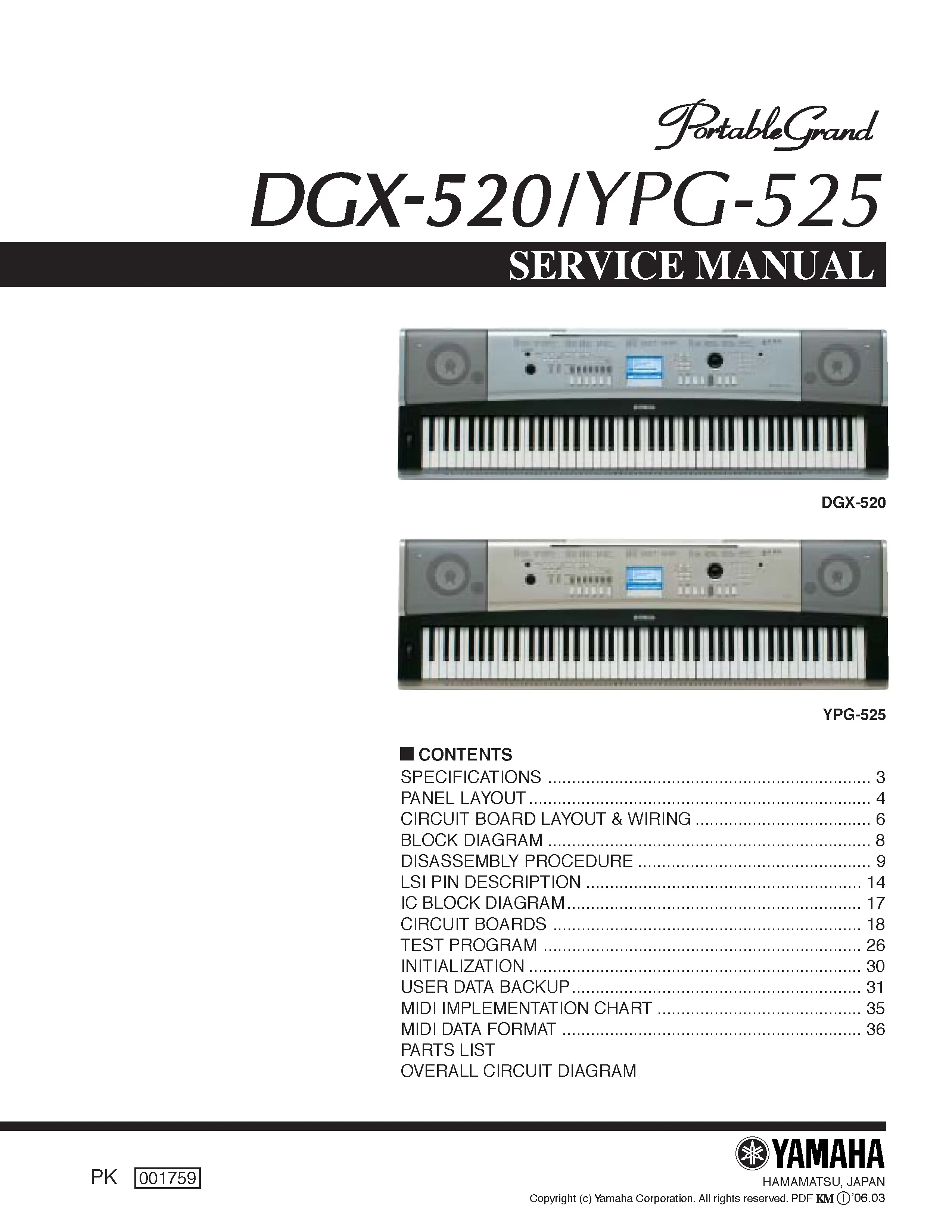 Yamaha dgx 520 ypg 525 service manual cover