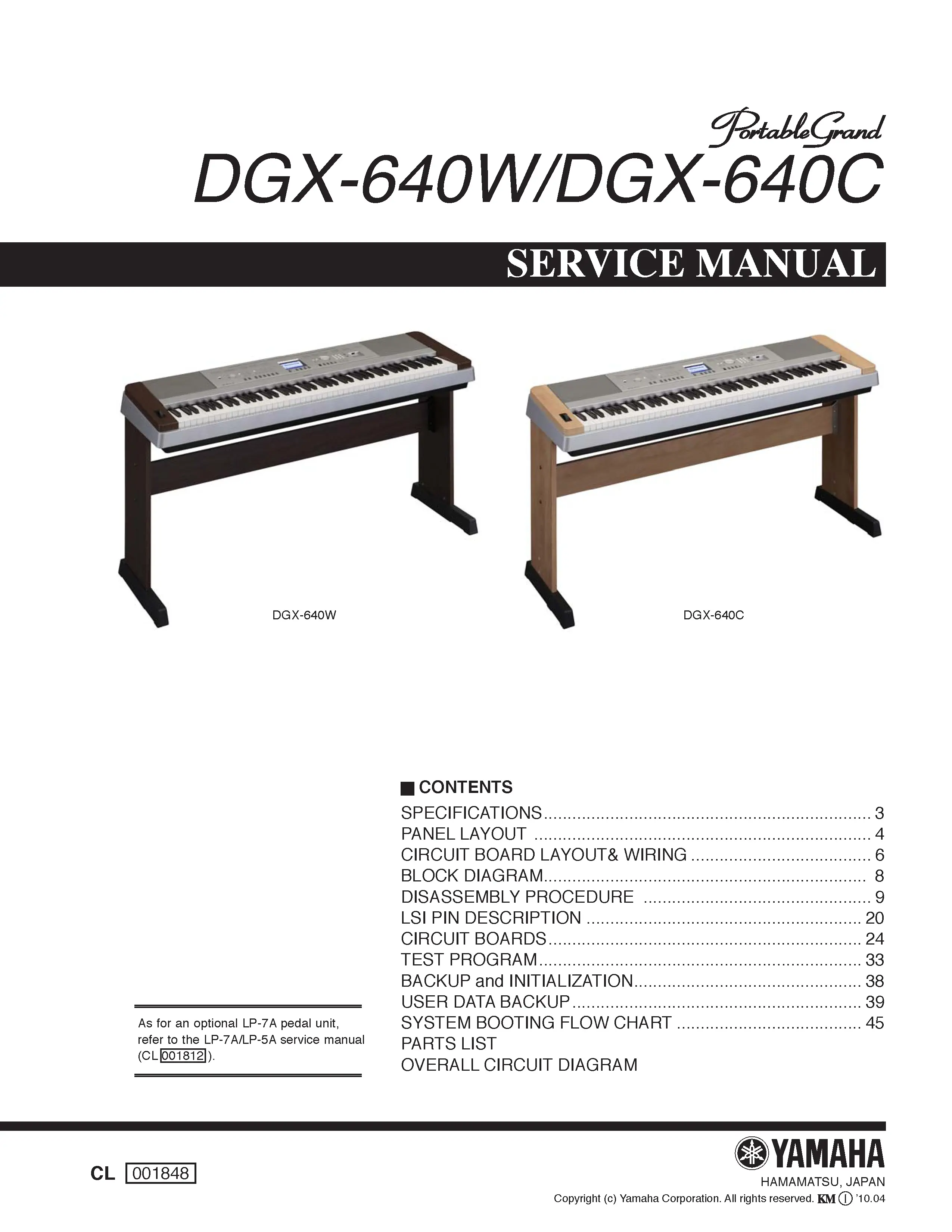 Yamaha dgx 640 640c 640w service manual cover