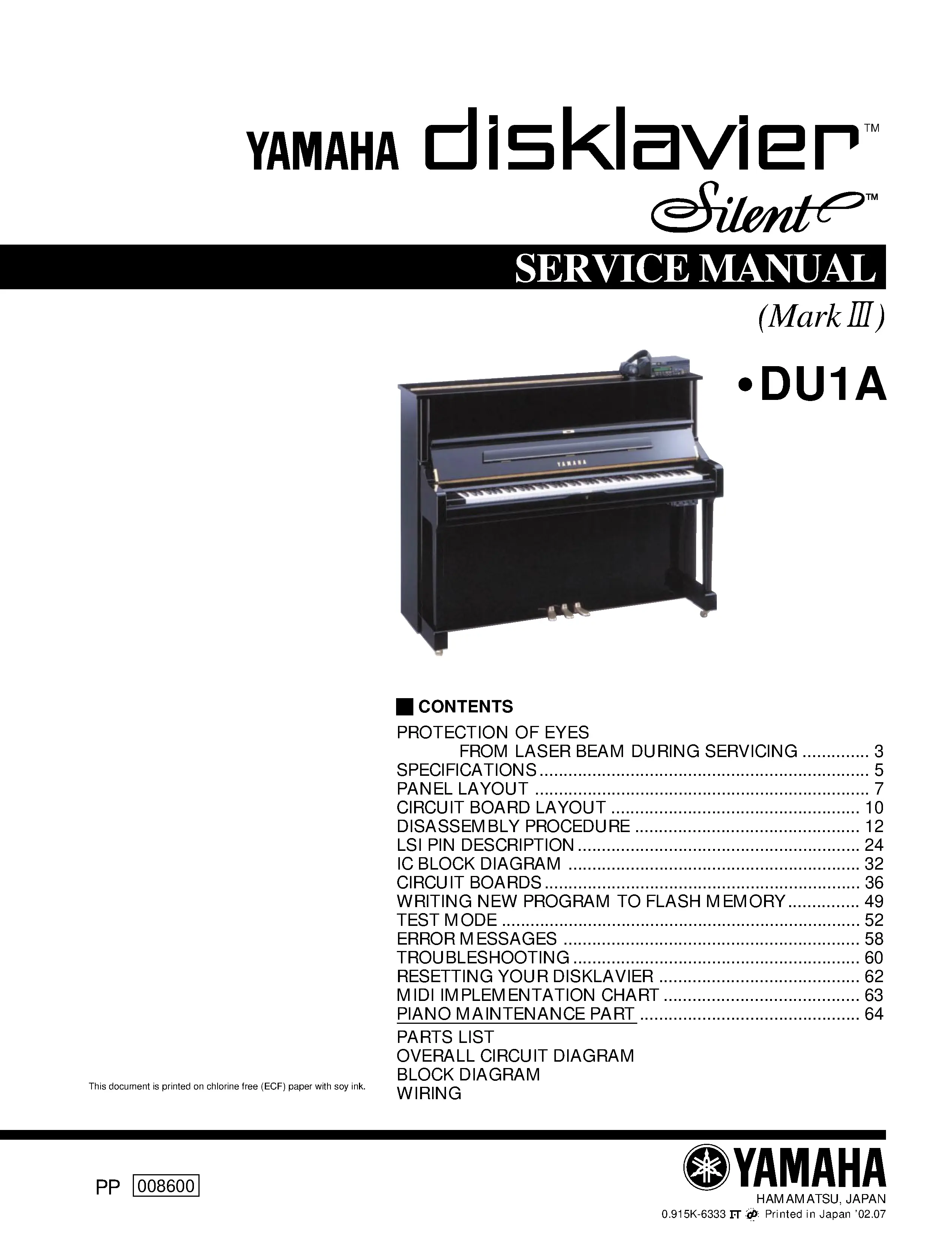 Yamaha disklavier du1a mark 3 service manual cover