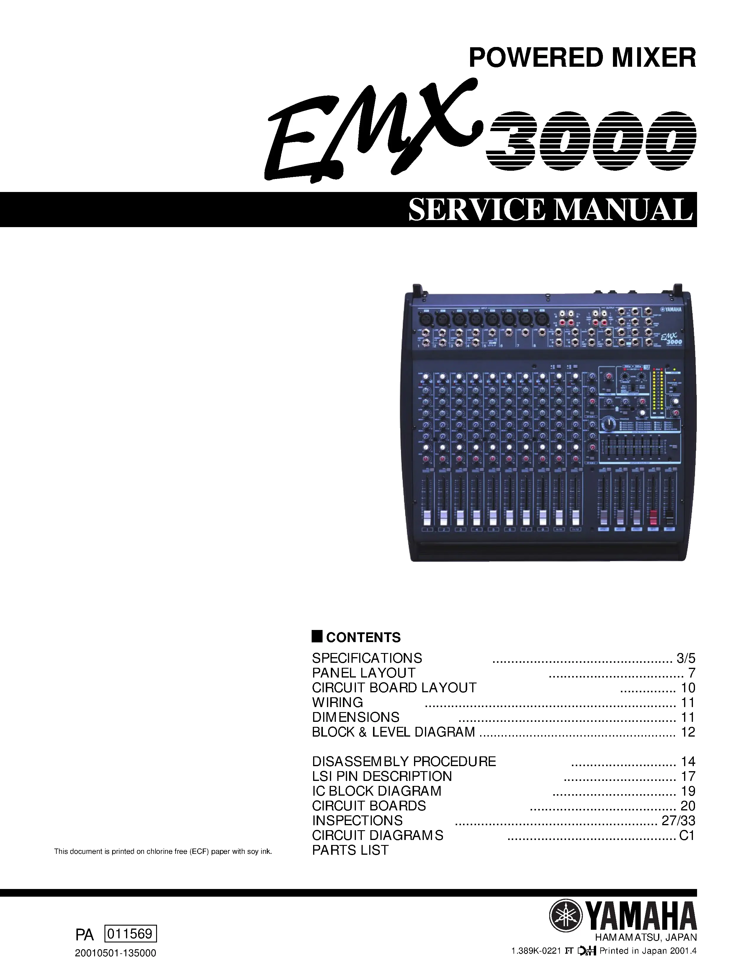Yamaha emx3000 service manual cover