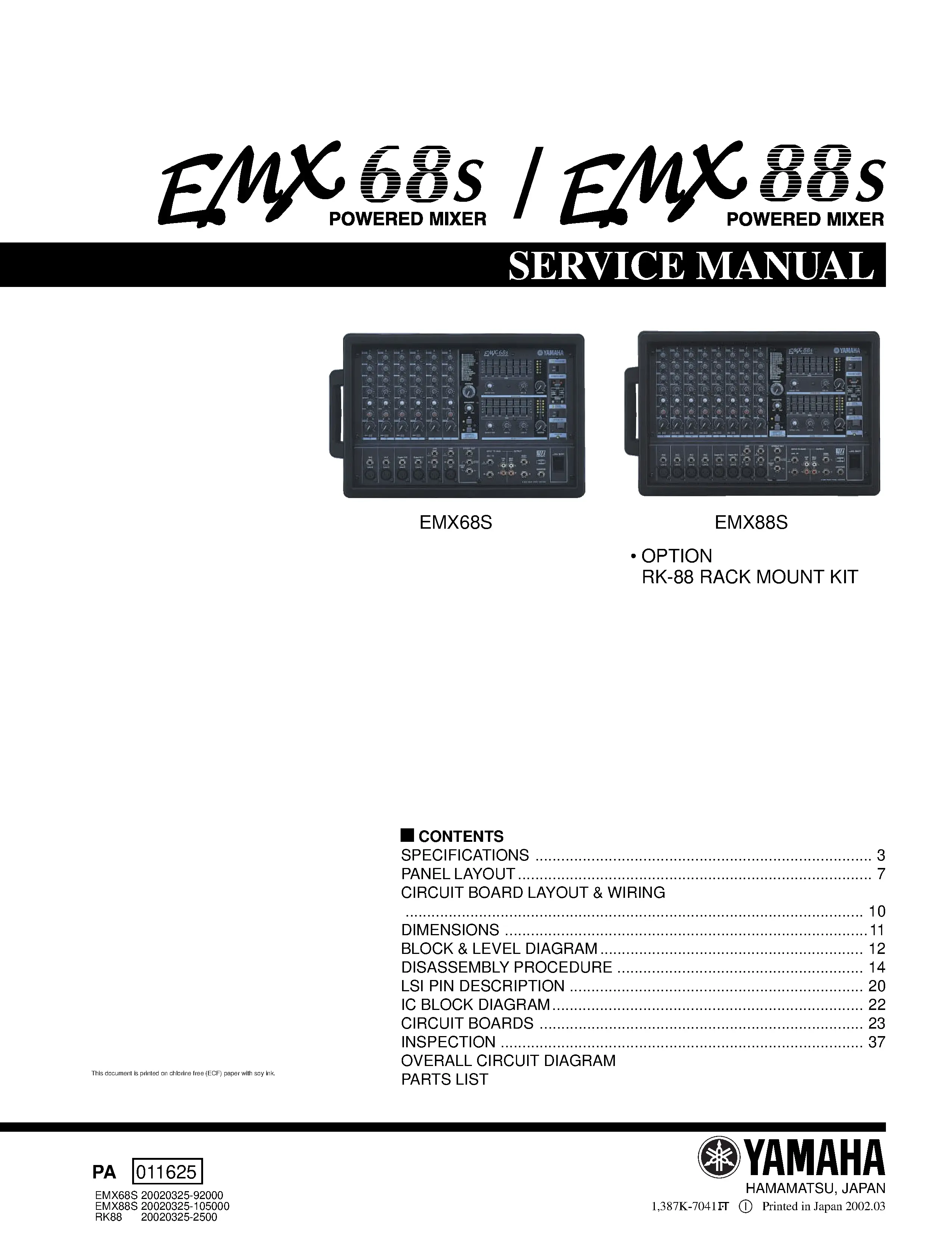Yamaha emx68s emx88s service manual cover