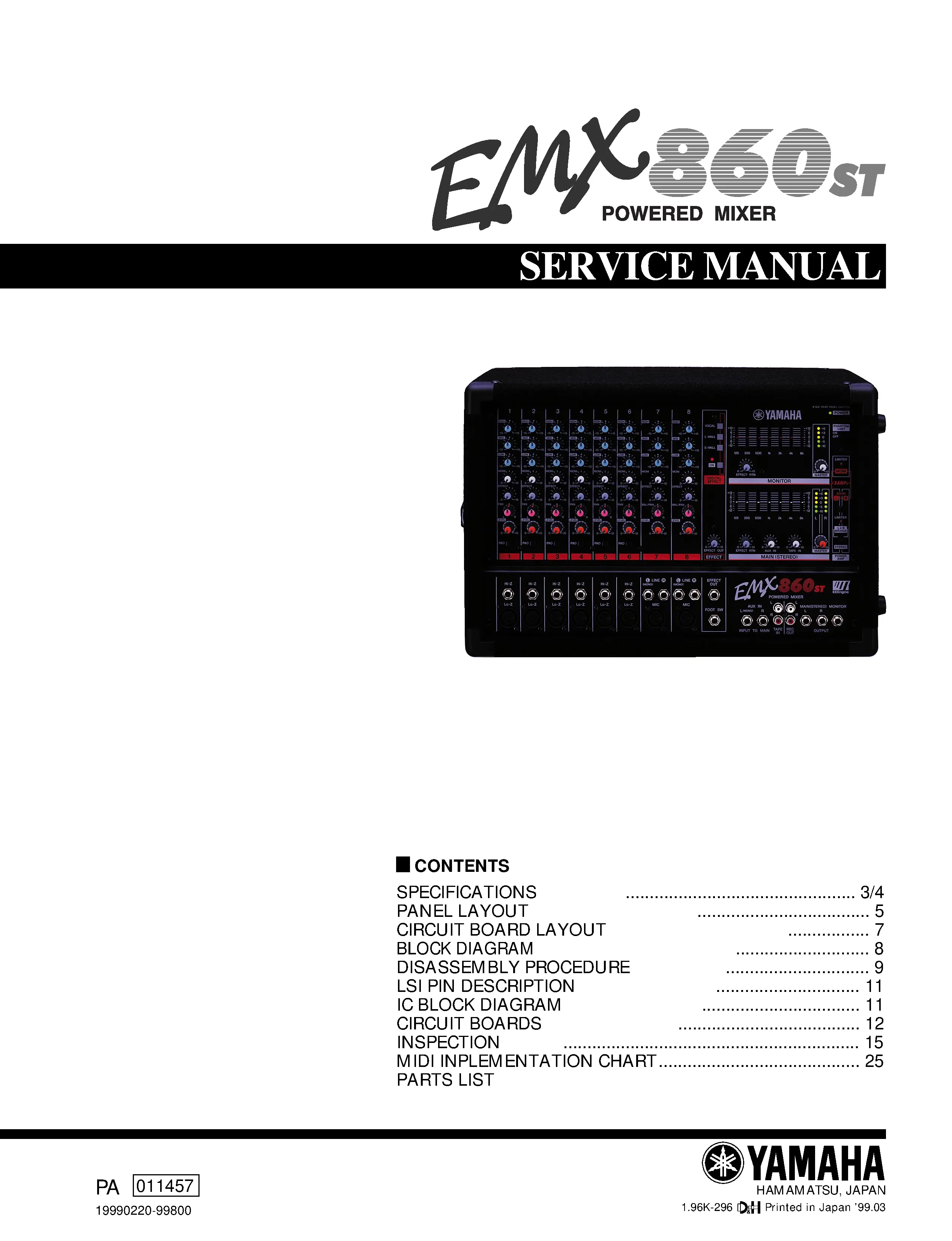 Yamaha emx860st service manual cover