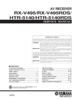 Yamaha htr 5140 5140rds rx v495 v495rds service manual cover