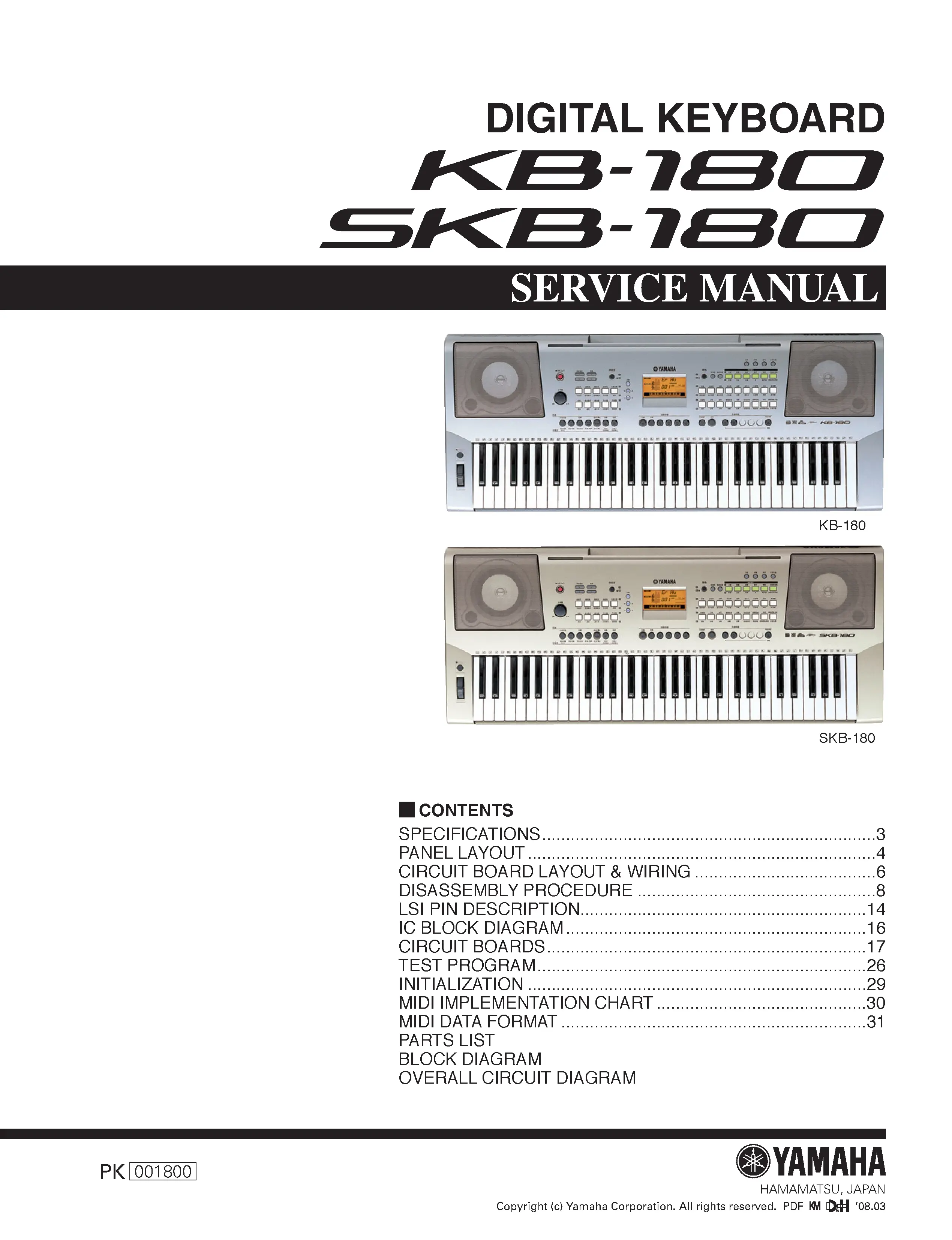 Yamaha kb 180 skb 180 service manual cover