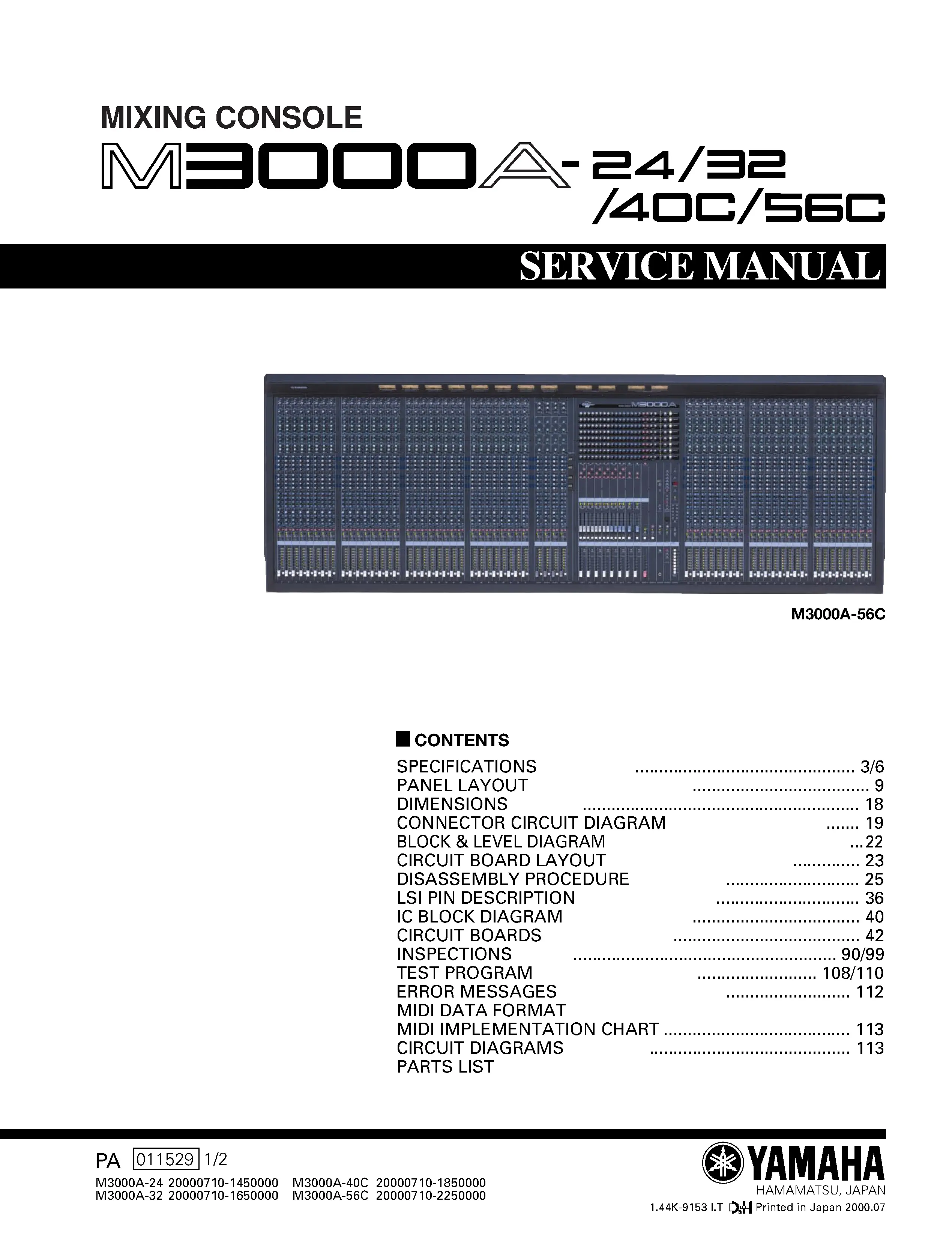 Yamaha m3000a service manual cover