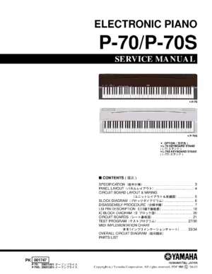 Yamaha p 70 p 70s service manual cover