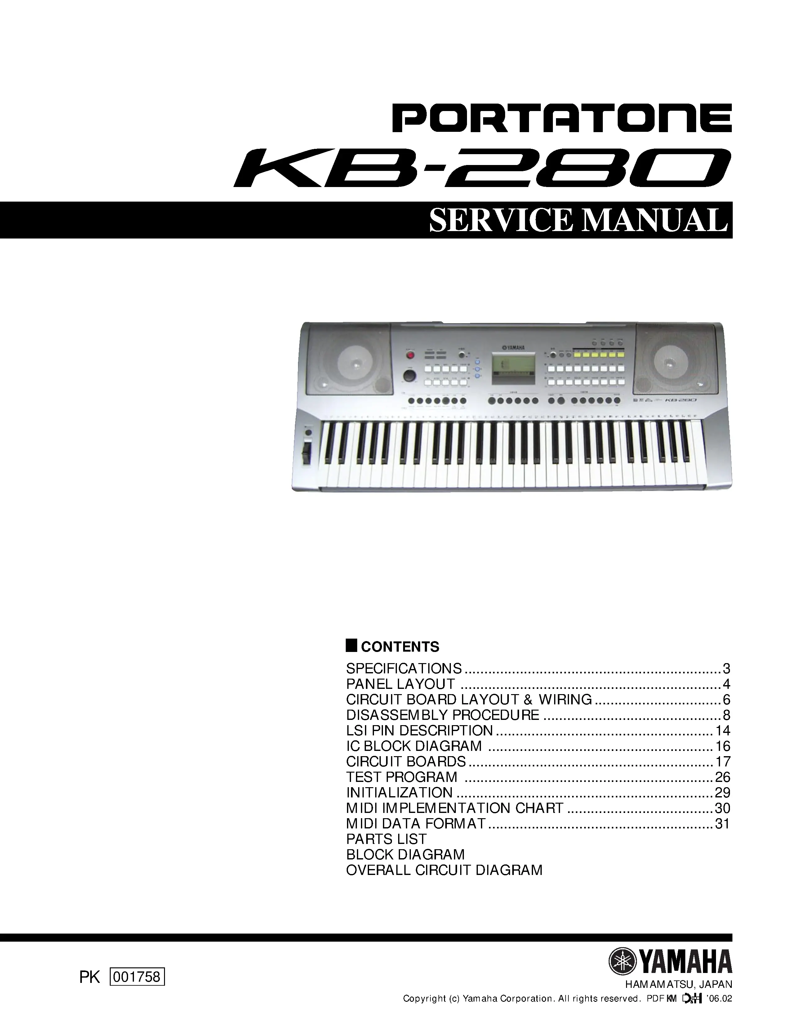 Yamaha portatone kb 280 service manual cover