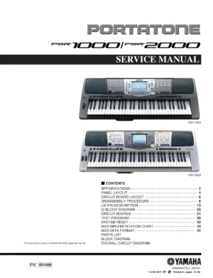 Yamaha portatone psr 1000 2000 service manual cover