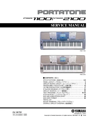 Yamaha portatone psr 1100 2100 service manual cover