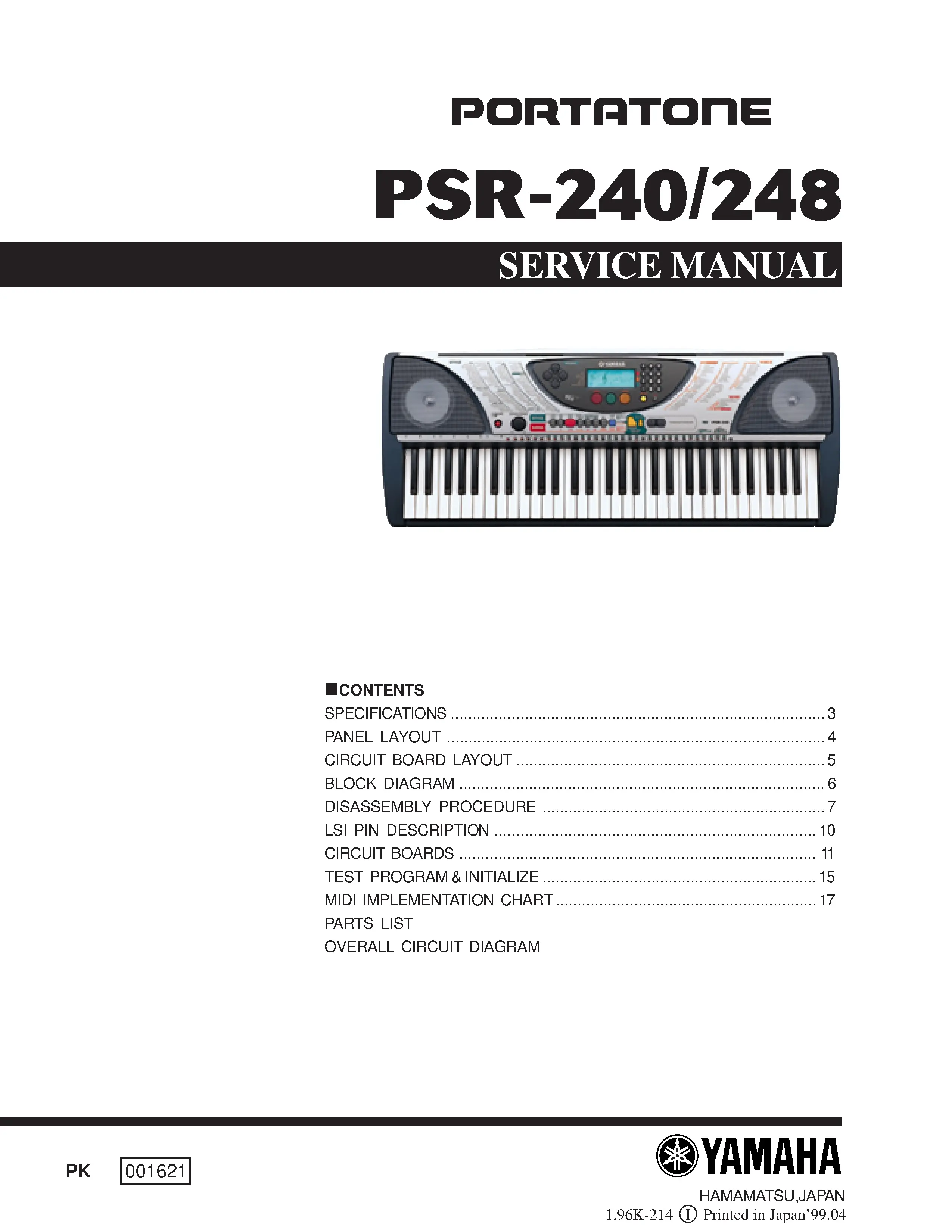 Yamaha portatone psr 240 248 service manual cover