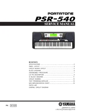 Yamaha portatone psr 540 service manual cover