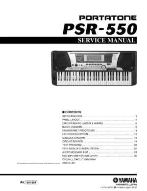 Yamaha portatone psr 550 service manual cover