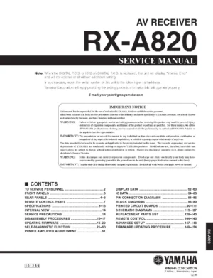 Yamaha rx a820 service manual cover