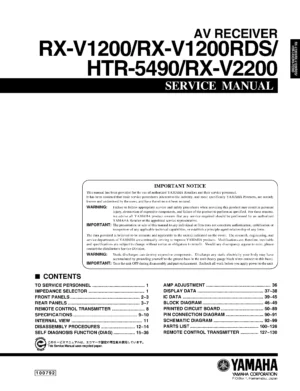 Yamaha rx v1200 v1200rds v2200 htr 5490 service manual cover