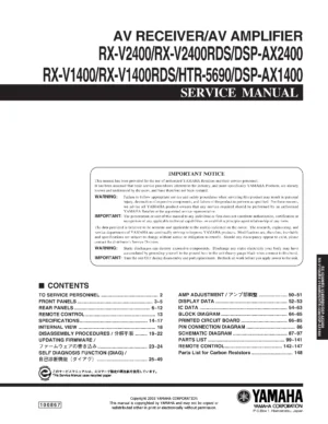 Yamaha rx v1400 v1400rds v2400 v2400rdx service manual cover