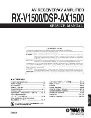Yamaha rx v1500 dsp ax1500 service manual cover