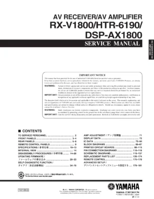 Yamaha rx v1800 dsp ax1800 htr 6190 service manual cover