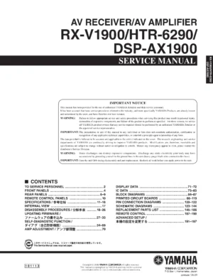 Yamaha rx v1900 dsp ax1900 htr 6290 service manual cover